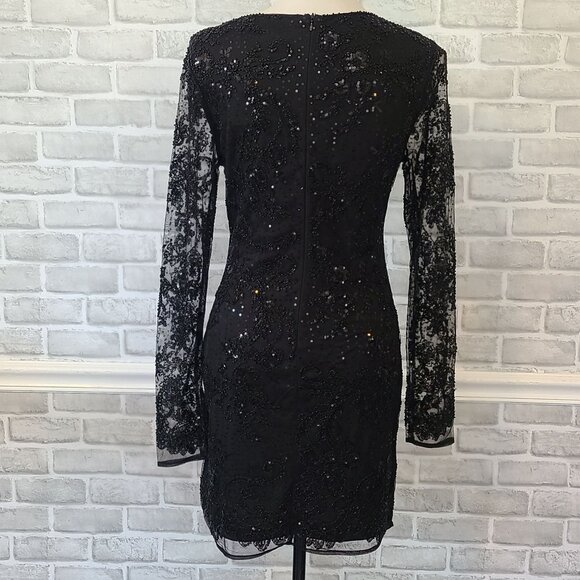 Altar'd State Black Ania Sequin Beaded Lace Dress NEW Large Cocktail Goth Glam - Picture 3 of 9